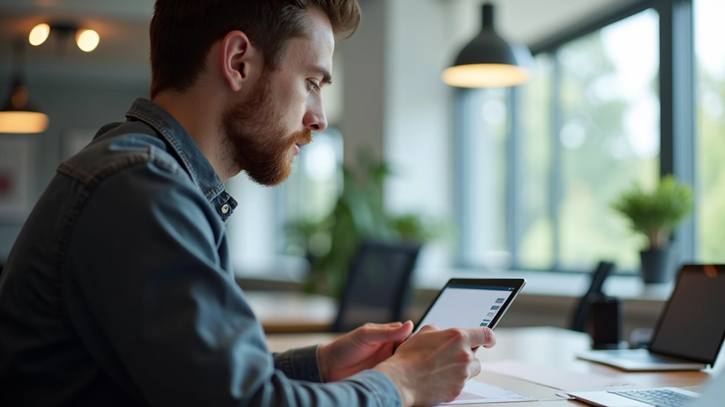 Designer pracující na responzivním designu lightbox efektu na tabletovém zařízení