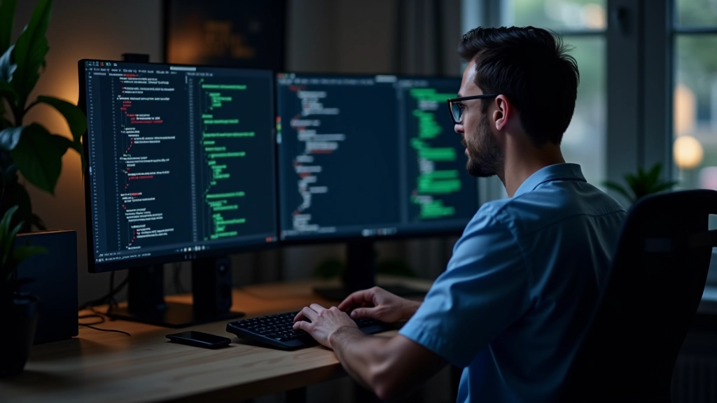 Vývojář pracuje na kódu pro lazy loading v editoru, obrazovka s HTML a JavaScript