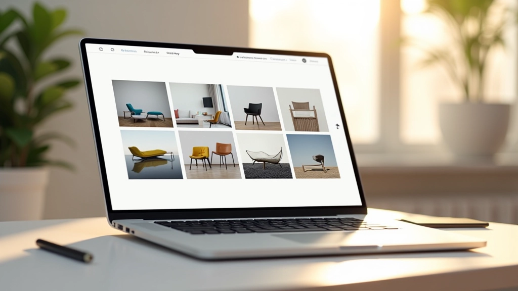 Obrazovka počítače zobrazující gallery grid layout s miniatury fotografií v čistém designu