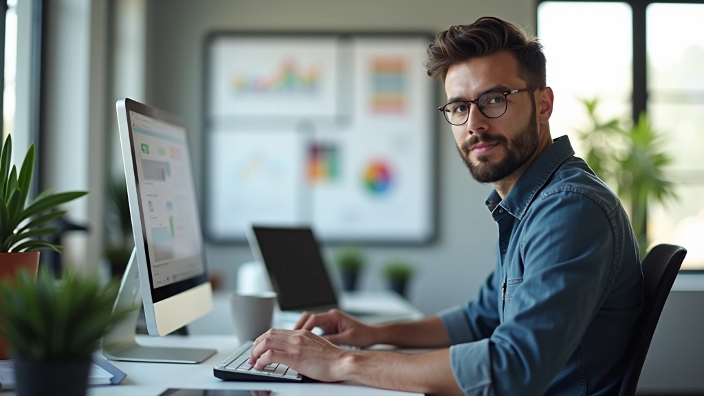 Designer pracuje na responzivním layoutu galerie s barevnými nástroji a tablety